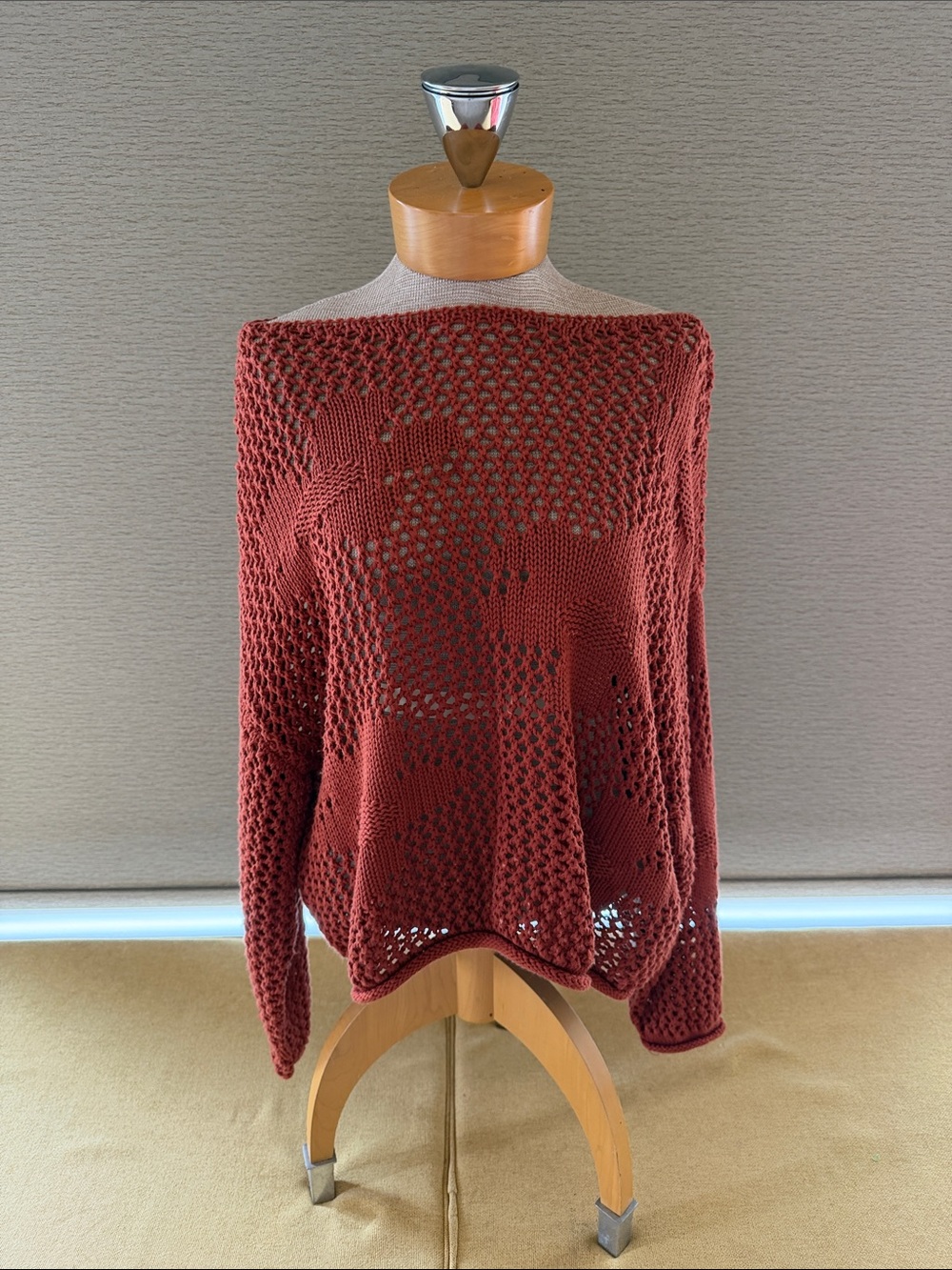Dex Women's Off-the-Shoulder Open-Knit Sweater in Rust